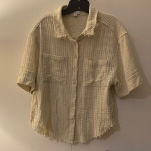 Miou Muse Casual Cream Button-Up Blouse - Like New